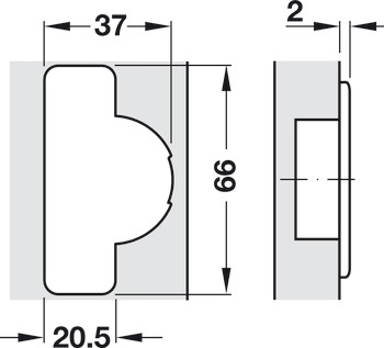 Bisagra de cazoleta, Häfele Duomatic 155°, montaje intermedio/gemelo