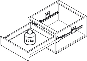 Juego de bandeja extraíble interior, Häfele Matrix Box P50, con varilla longituDINal y varilla transversal redonda, altura del lateral de cajón 92 mm, capacidad de carga 50 kg