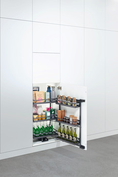 Bandeja extraíble interior para armario alto,Kesseböhmer Tandem, Con estante para puerta separado y cestas para colgar ajustables en altura