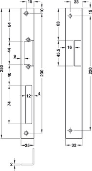 Cerradero angular de chapa,Para ancho de frente 25 mm, Tamaño 250 mm