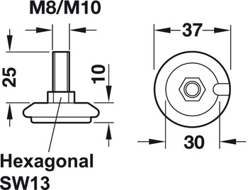 elemento base,Redonda, Para deslizadores – apoyos inferiores Ø 30 mm