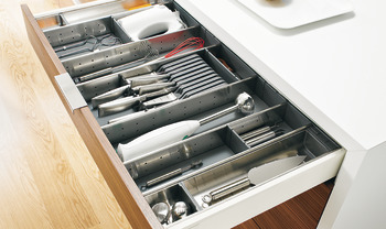 Sistema organizador, Blum Orga-Line, Tandembox, para utensilios de cocina etc., altura del sistema M, altura del lateral de cajón 83 mm