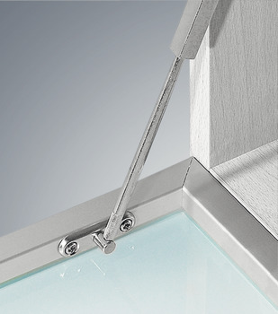 Compás con freno, Häfele Fall-Ex, para puertas con marco de aluminio estrecho, ajuste del efecto de frenado