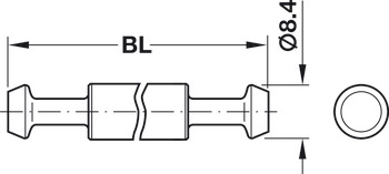 Perno doble, sistema Häfele Maxifix, taladro para perno 9 mm