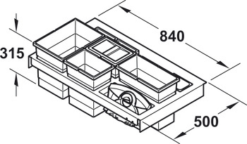 Cubo de basura triple y cubo de basura con cuatro compartimentos, 1 x 18 y 2 x 8 / 1 x 18, 1 x 12 y 2 x 8, Hailo Separato Matrix Box P 3603-63/93