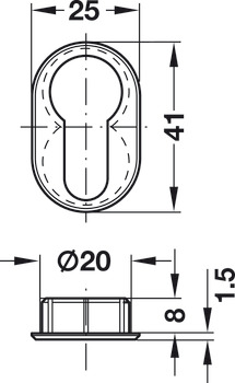 Roseta del cilindro, PZ 60, para semicilindro perfilado, niquelado