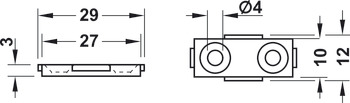 Elemento base, rectangular, para deslizadores - apoyos inferiores 32 x 15 mm