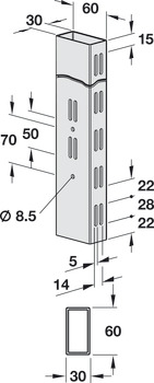 Columna de estantería, 60 x 30 mm