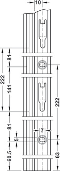 Carril con trama de agujeros, sistema vertical NB, de 1 hilera para la terminación vertical