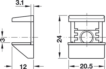 Soporte para estantes, Para atornillar en taladro de diámetro 3 mm o 5 mm, fundición de zinc con apoyo de plástico