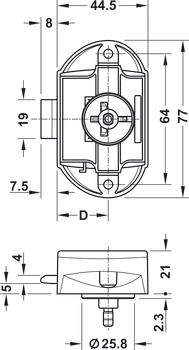 Cerradura sobrepuesta - pomo de presión, Häfele Push-Lock, entrada 25 mm, manejable por un lado, sin vaivén