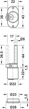 Cerradura giratoria para sistema central de cierre, con cilindro de pitones, recorrido 17 mm, perfil estándar