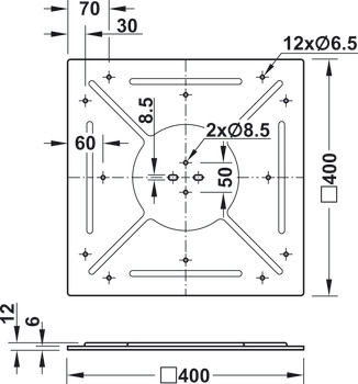 Placa de fijación para mesa, reforzado, para diámetro de tablero de la mesa hasta 1200 mm