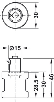 Pomo giratorio para cerraduras Symo, longitud 30 mm