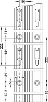 Carril con trama de agujeros, sistema vertical NB, de 2 hilera