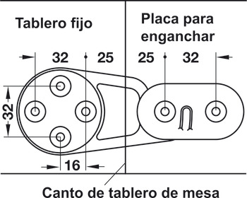 Herraje de unión para tableros de mesa, tablero de la mesa separable