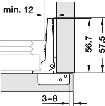 Bisagra de cazoleta, Häfele Duomatic 94°, montaje angular, para puertas de frigorífico
