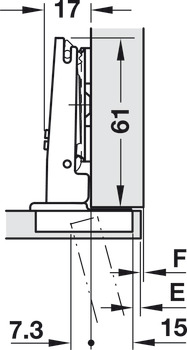 Bisagra de cazoleta, Häfele Duomatic 105°, para puertas de madera finas desde 10 mm, montaje angular