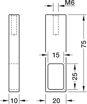 Soporte central para barras de armario, para barra de armario esquinado 25 x 15 x 2000 mm
