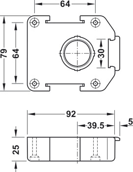 Juego de 120 piezas sistema de ajuste para zócalos Häfele AXILO® 78, Tubo con deslizador atornillable 40 x altura 60/100/150 mm y 120 x placa de fijación rectangular 