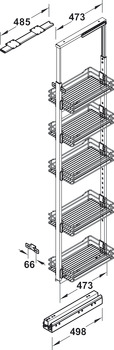 Elemento extraíble para frentes de armarios altos, Häfele, con cestas para montaje detrás de paneles frontales