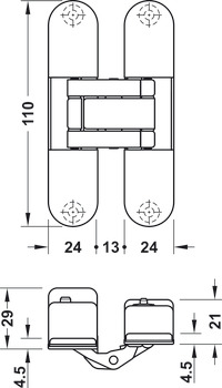 Bisagra de puerta, Startec H12 S, montaje oculto, para puertas de interior sin galce hasta 60 kg