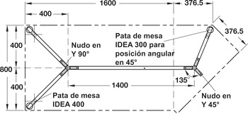 Nudo angular, fijo, 45°, para sistemas de bases para mesa Idea 400