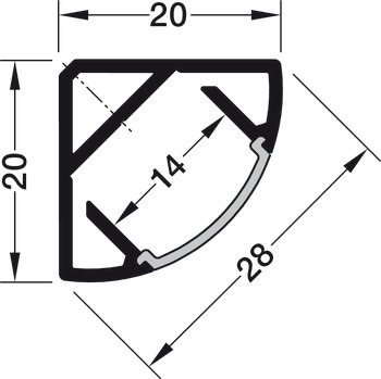 Perfil angular montaje sobrepuesto, Perfil Häfele Loox 2195 para bandas LED 10 mm