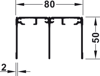Carril guía doble, arriba, para atornillar, altura 50 mm, taladrado