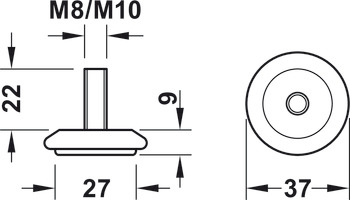 Tornillo de ajuste, redonda, para deslizadores – apoyos inferiores Ø 30 mm