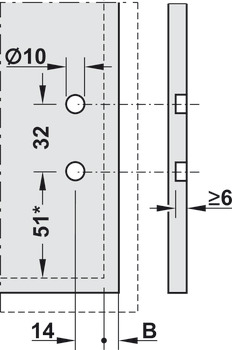 Fijación frontal, Altura M/altura F, Para frontales estrechos, Para cajón Blum Legrabox