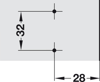 Placa de montaje en cruz, Häfele Duomatic A, acero o fundición de zinc, con tornillos para aglomerado, distancia de los cantos 28 mm