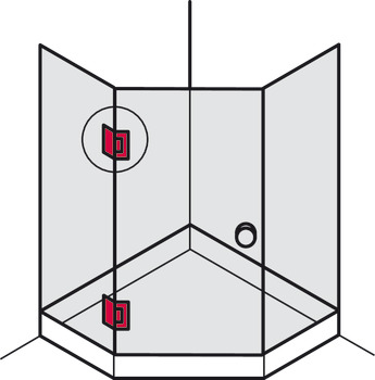 Bisagra de la puerta de ducha, para uniones de cristal-cristal, frontal de cristal 135°