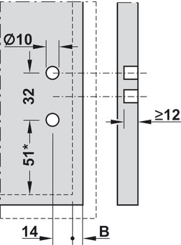 Fijación frontal, altura M/F, para cajón Blum Legrabox