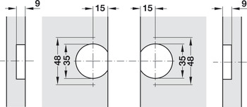 Bisagra para puertas plegables, ranura 0–10 mm, ángulo de apertura 180°, con autocierre