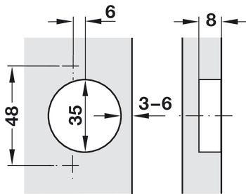 Bisagra de cazoleta, Häfele Duomatic 105°, para puertas de madera finas desde 10 mm, montaje intermedio/gemelo
