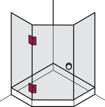 Bisagra de la puerta de ducha, para uniones de cristal-cristal, frontal de cristal 135°
