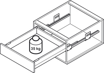 Juego de bandeja extraíble interior, Häfele Matrix Box P35 VIS, con inserto de panel delanTero,borda longituDINal rectangular y soporte para panel lateral, altura del lateral de cajón 92 mm, capacidad de carga 35 kg