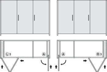 Herraje para puertas correderas plegables de madera, Hawa Folding concepta 25, bisagras con amortiguación de cierre