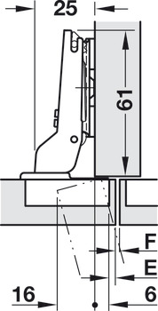 Bisagra de cazoleta, Häfele Duomatic Push 110°, montaje intermedio/gemelo