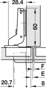 Bisagra de cazoleta, Häfele Duomatic 94°, para puertas de madera hasta 40 mm, montaje intermedio/gemelo