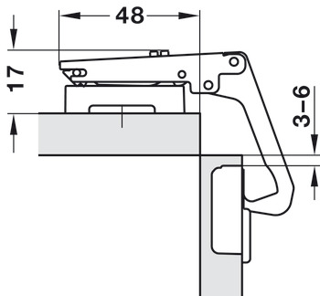 Bisagra de cazoleta, Häfele Duomatic 70°, para aplicaciones para armario de rincón, montaje angular