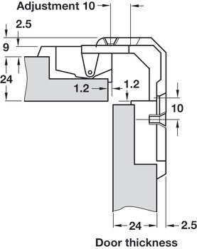 Bisagra, para puerta plegable para armario de rincón, ranura 4–18 mm
