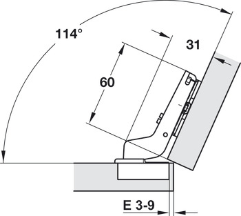 Bisagra de cazoleta, Häfele Duomatic 94°, para aplicaciones angulares de 24º