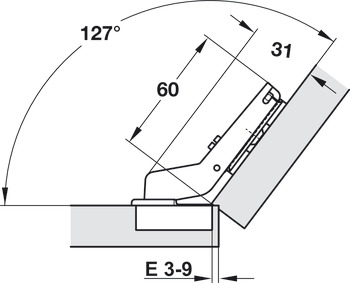 Bisagra de cazoleta, Häfele Duomatic Plus 110°, para aplicación angular de 37°, semisolapado