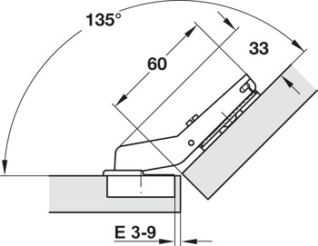 Bisagra de cazoleta, Häfele Metalla 510 110°, para aplicación angular de 45°, semisolapado