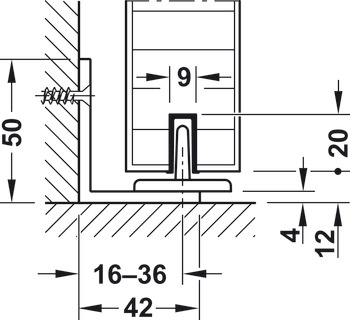 Herraje para puerta corredera, Häfele Slido D-Line12 50E, juego con perfil de deslizamiento