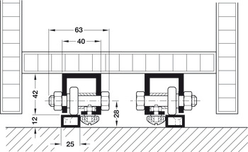 Mecanismo de traslación, para guías para armarios correderos, capacidad de carga hasta 220 kg, acero