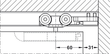 juego de carril, Para la solución de alojamiento en pared, para herrajes para puertas corredizas Häfele Slido D-Line11 50I / 80I / 120I, 50L / 80L / 120L, 50J / 80J / 120J