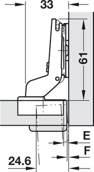 Bisagra de cazoleta, Häfele Duomatic 94°, para puertas gruesas y puertas de perfil hasta 35 mm, montaje enrasado